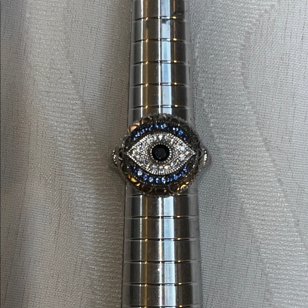 Silver Evil Eye Fashion Ring with Blue Accents